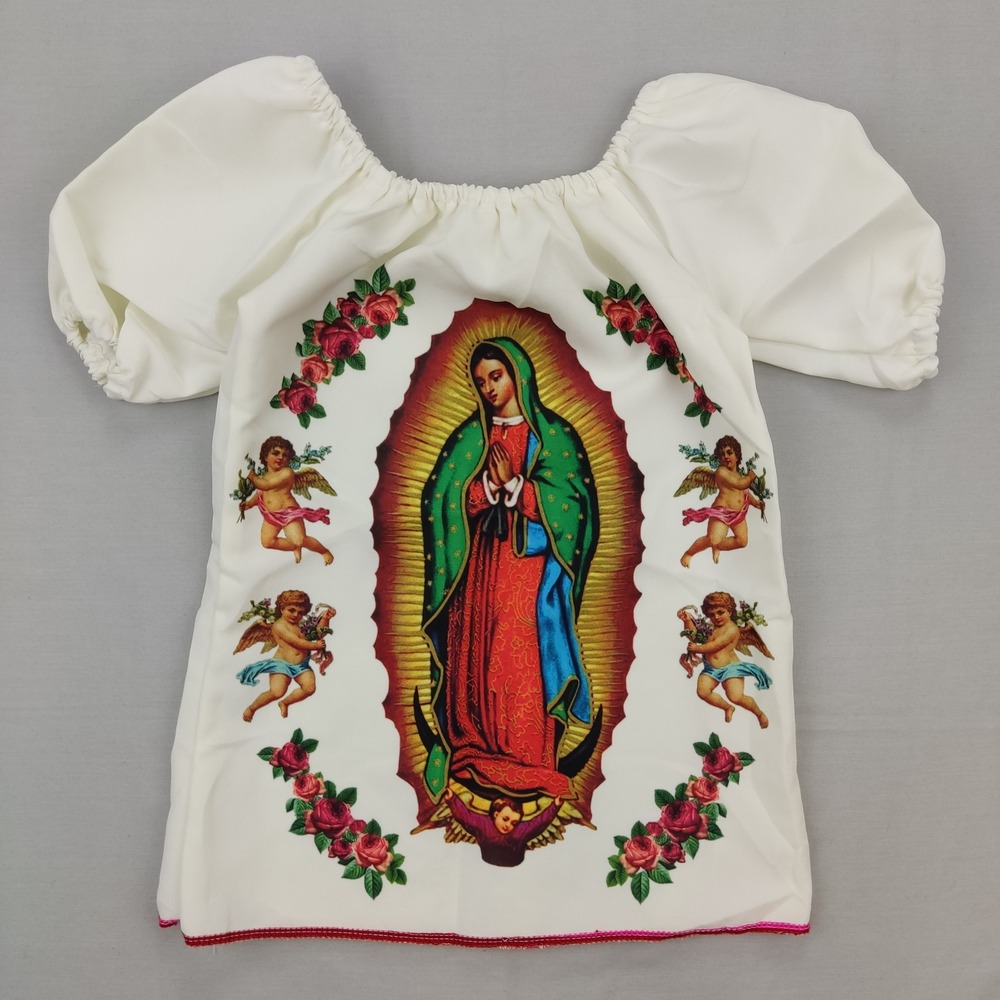 Unbranded Blouse Kids Size 2 White Our Lady of Guadalupe Peasant‎ Graphic Top